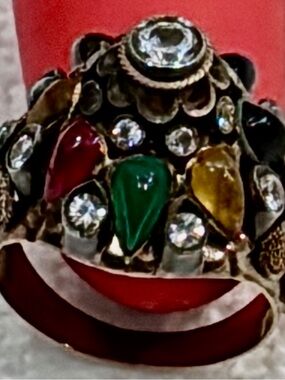 Multicolor Gemstone Statement Ring - Green Red Yellow Accent